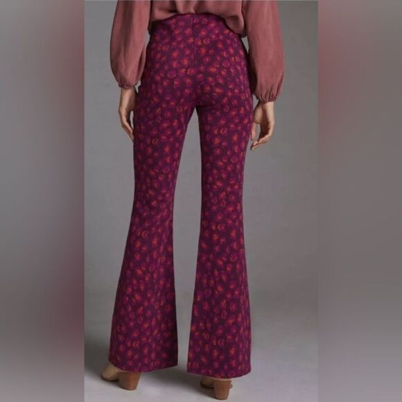 Anthropologie Knit Flare Pants Plum Leopard Print XXS - Picture 3 of 11